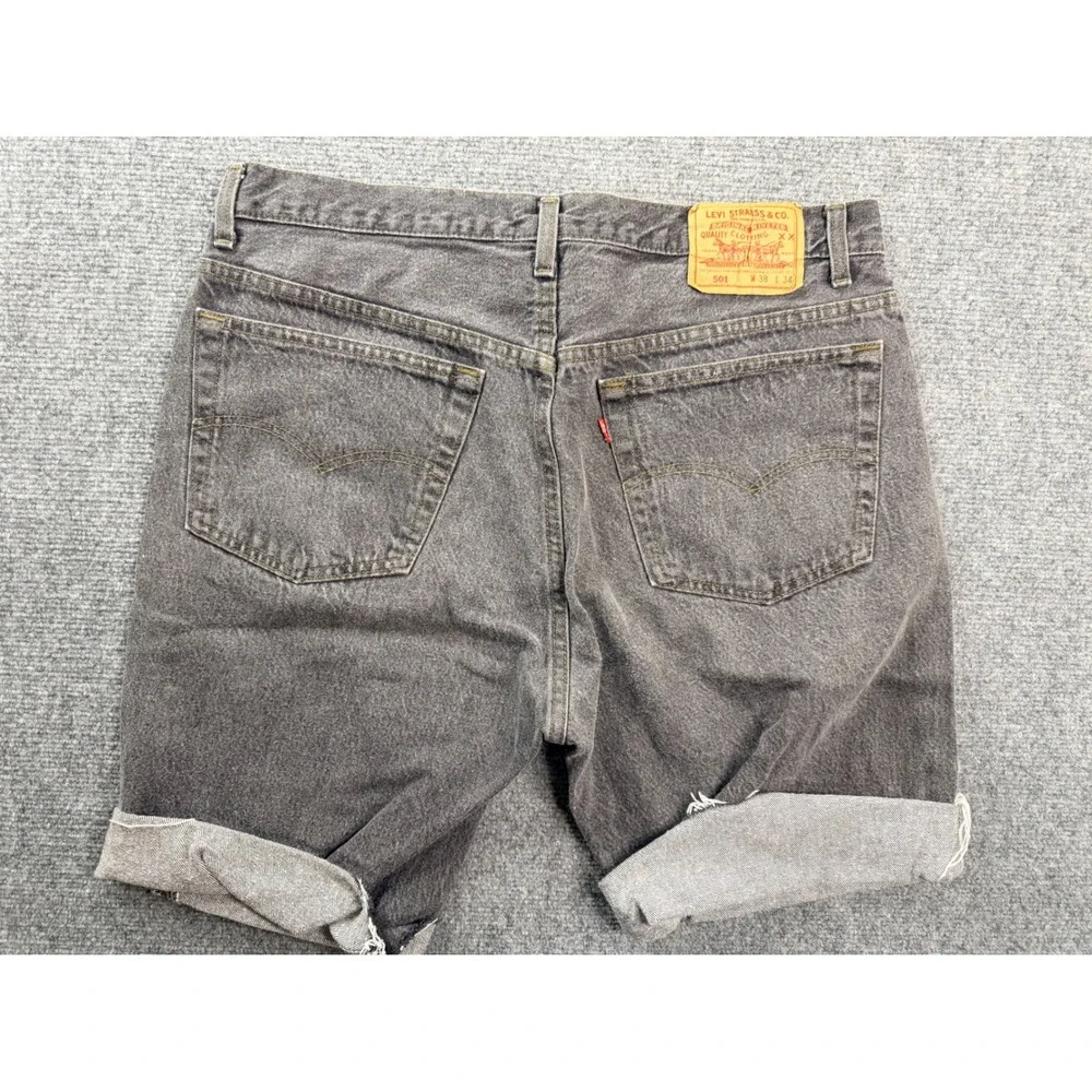 Vintage Levis 501 Mens 38 Black Denim Custom Cut Off Shorts USA Made Faded Gray